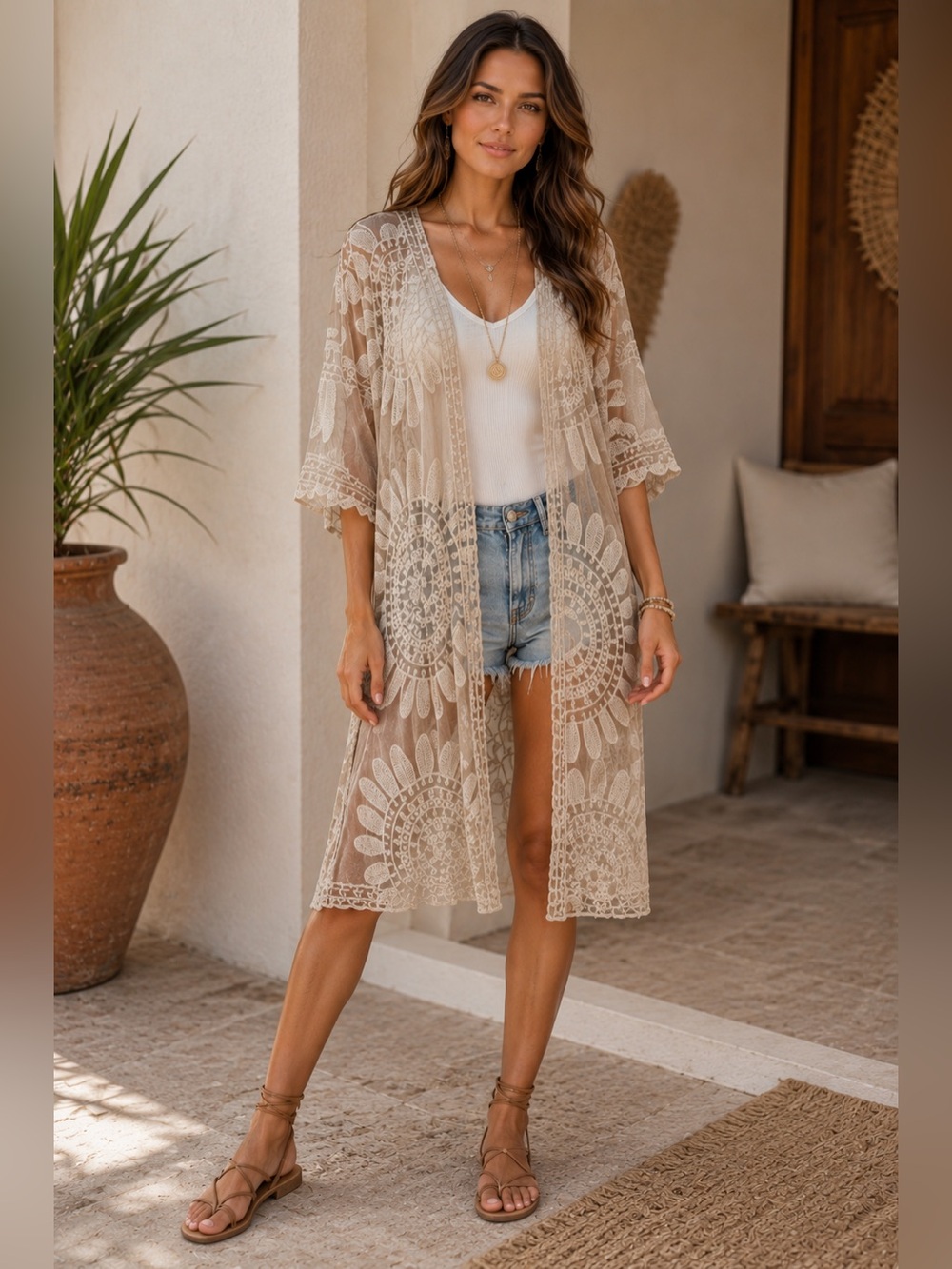 Rebellion Again Boho Lace Duster Kimono Cardigan NWT Size Medium